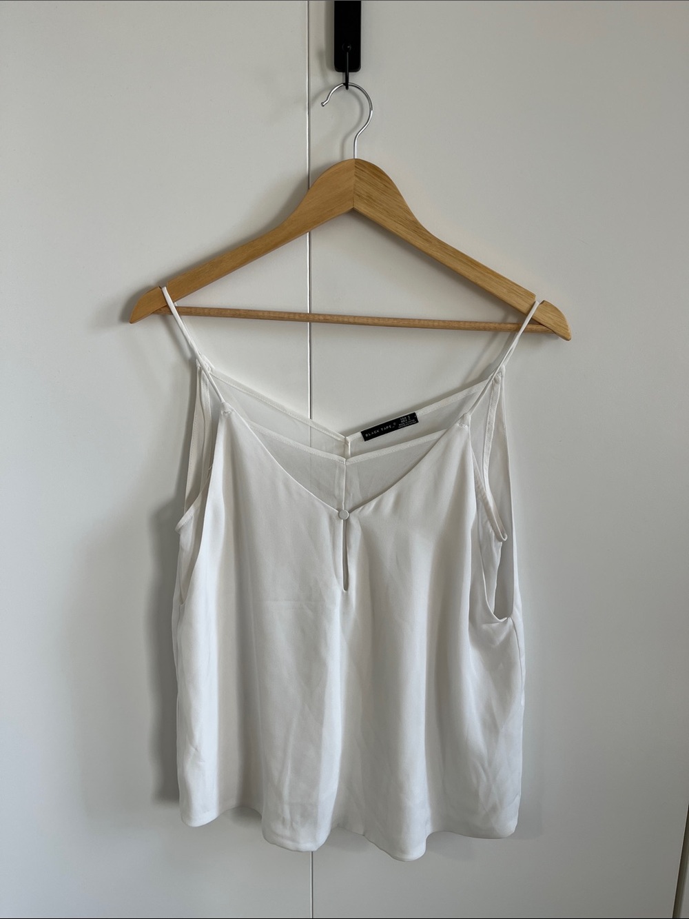 Black Tape_ White V-Neck Satin Camisole